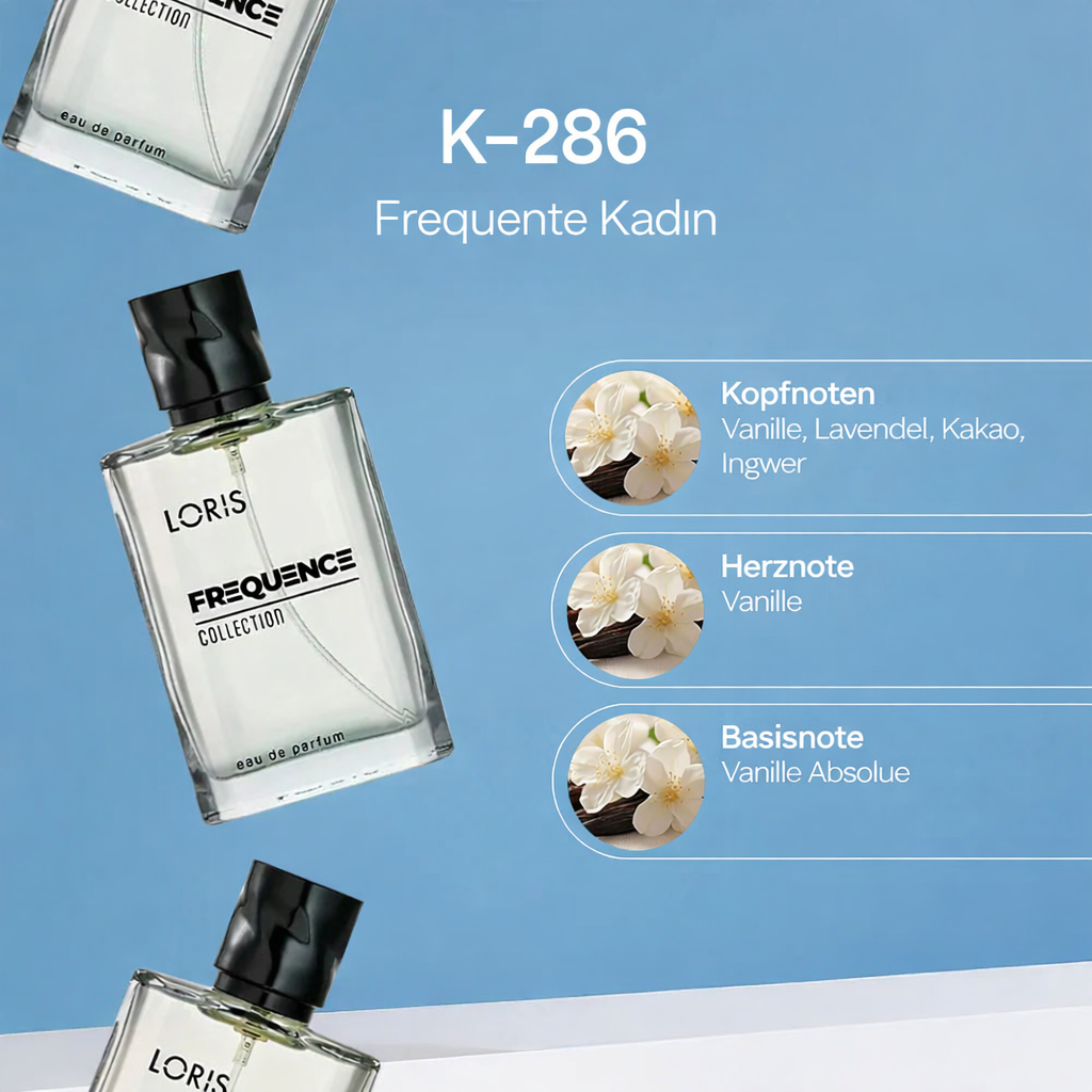 Entdecken Sie Loris K-286: Ein luxuriöser Mix aus Birne, Jasmin & Sandelholz. Elegant, verführerisch und langanhaltend. Jetzt 50ml online bestellen!